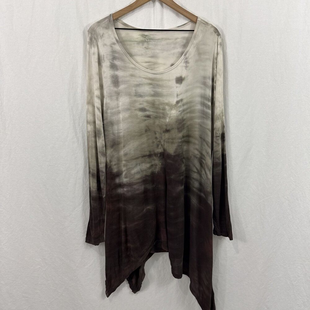 Soft Surroundings Brown Ombre Tie Dye Tunic Top Asymmetric Womens Sz 1X Artsy